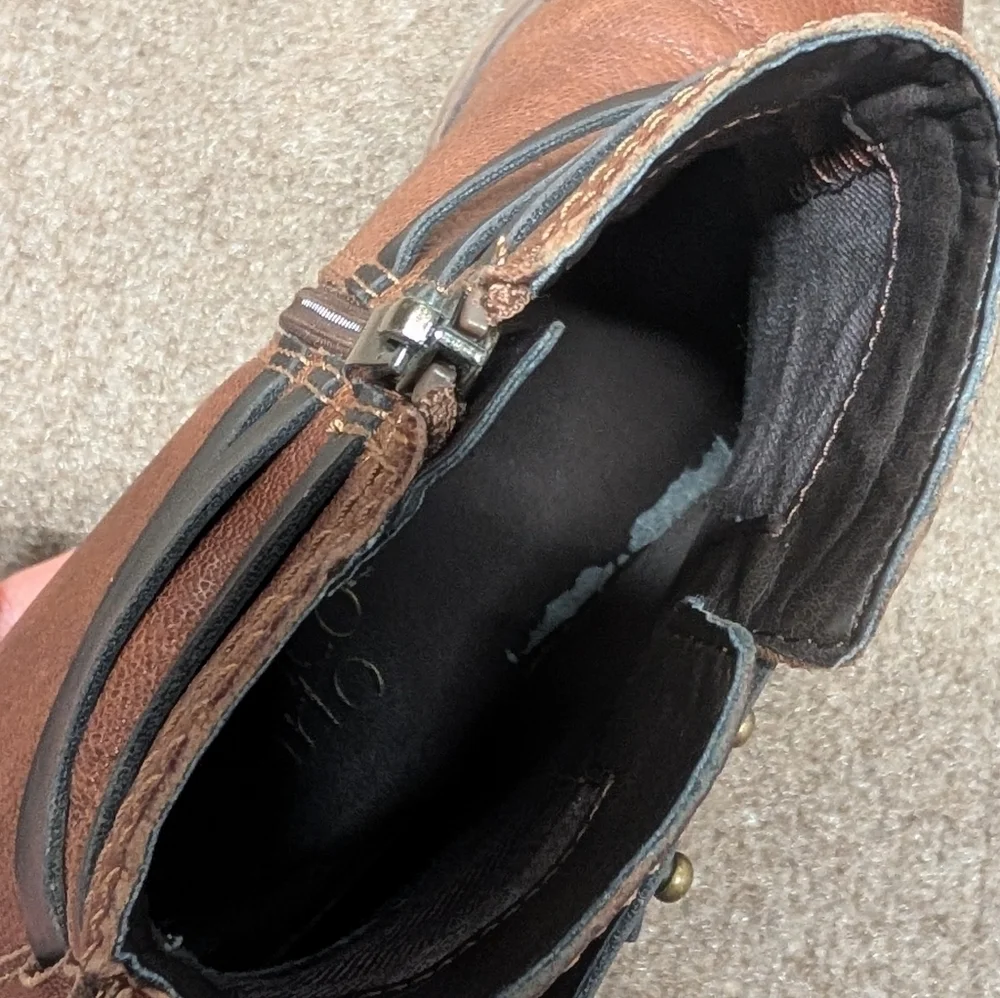 FRANCO SARTO (6.5M) Brown Ankle Biker Boots Flats with Black Straps Buckles